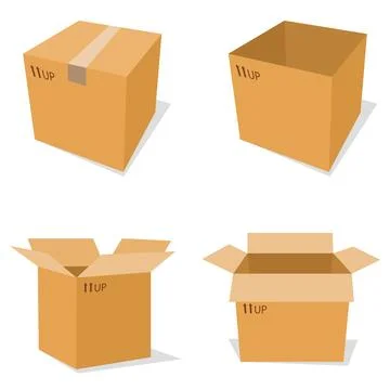 Set of boxes isolated on a white background. Open and closed box. Vector Stock Illustration