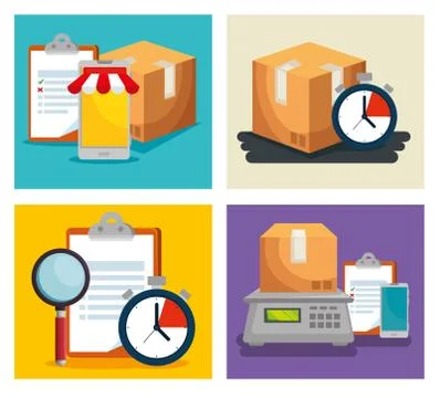Set of boxes packages with chrornometer and check list Illustration