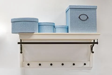 Set of boxes at shelf Stock Photos