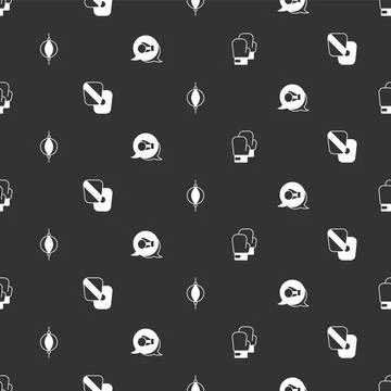 Set Boxing glove, training paws, Punching bag and on seamless pattern. Vector Stock Illustration