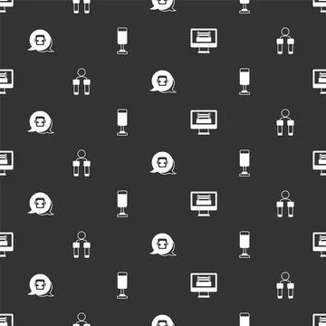 Set Boxing ring, Jump rope, helmet and Punching bag on seamless pattern. Vector Illustrazione stock