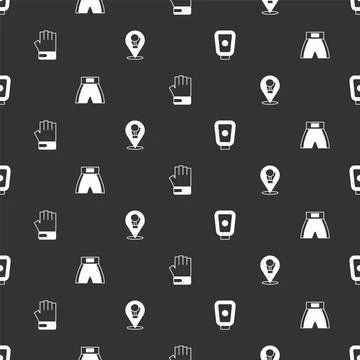 Set Boxing training paws, short, MMA glove and on seamless pattern. Vector Ilustración de archivo