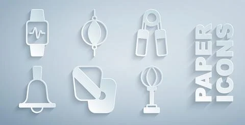 Set Boxing training paws, Sport expander, bell, Punching bag,  and Smart wa.. Stock Illustration