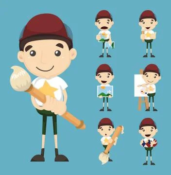 Set of boy and paintbrush Stock Illustration