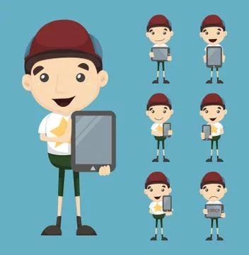 Set of boy and tablet Illustrazione stock