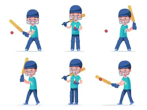 Set boy cricket player playing with a ball Illustrazione stock