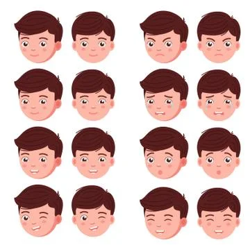 Set boy emotion faces Stock Illustration