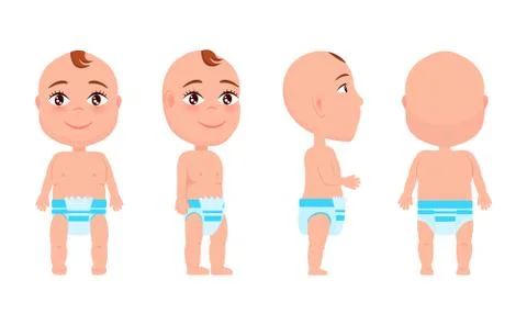 Set of Boy Infant from Front Back Side View Vector Stock Illustration