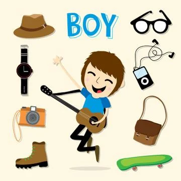 Set of Boy object accessories cartoon vector Stock-Illustration