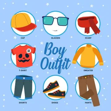 Set of boy outfit vector design collection Stock Illustration