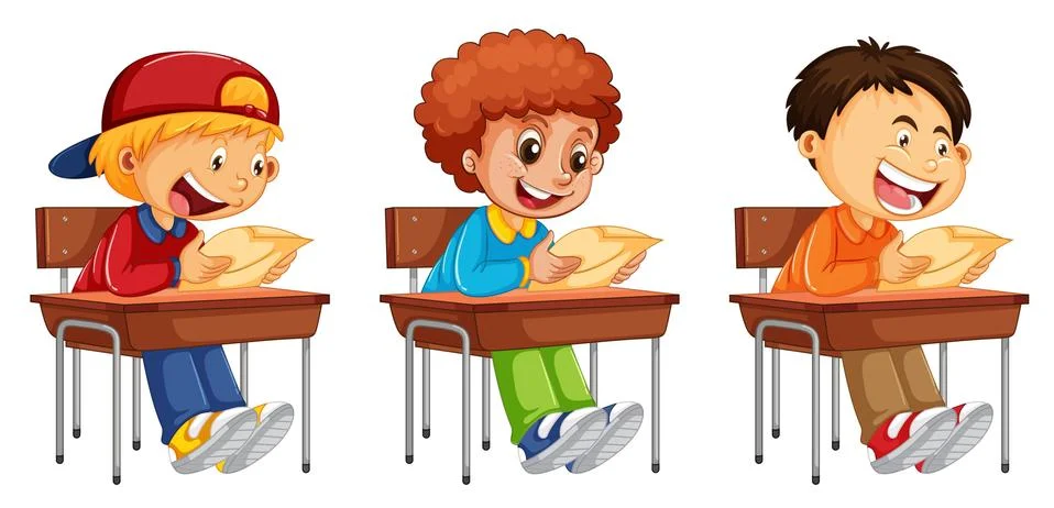 Set of boy reading a book Stock Illustration