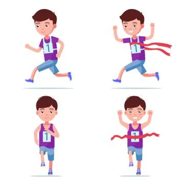 Set boy runner wins the race Stock Illustration