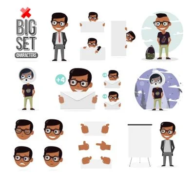 Set boys character creation set. Icons with different types of faces and hair Stock Illustration