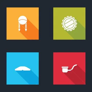Set Braid, Bottle cap, Homemade pie and Smoking pipe icon. Vector Stock Illustration