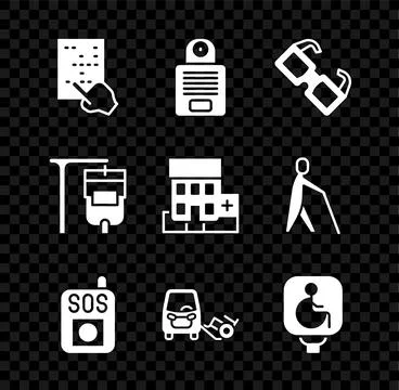 Set Braille, Intercom, Eyeglasses, Press the SOS button, Disabled car Illustrazione stock