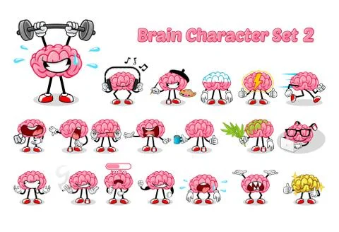 Set of Brain Cartoon Character B Stock Illustration