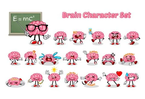 Set of Brain Cartoon Character A Stock Illustration