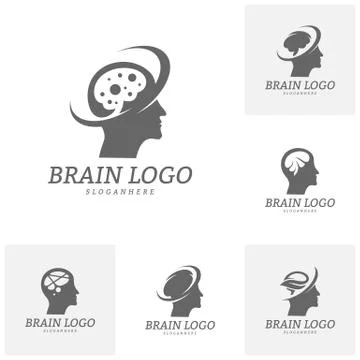 Set of Brain Head Logo Vector Template. Man head. People symbols. Mind Logo C Illustrazione stock