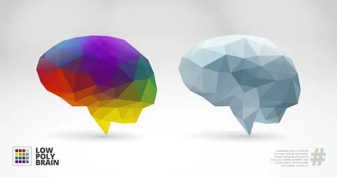 Set of brain illustration with low poly concept Stock Illustration