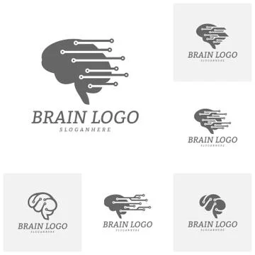 Set of Brain Tech Logo Vector Template. Tech Brain Mind Logo Concepts 스톡 일러스트