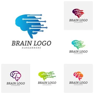 Set of Brain Tech Logo Vector Template. Tech Brain Mind Logo Concepts Illustrazione stock