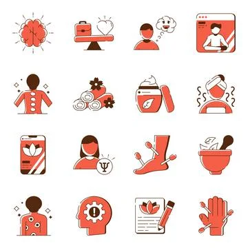 Set of Brain Therapy Flat Icons Stock Illustration