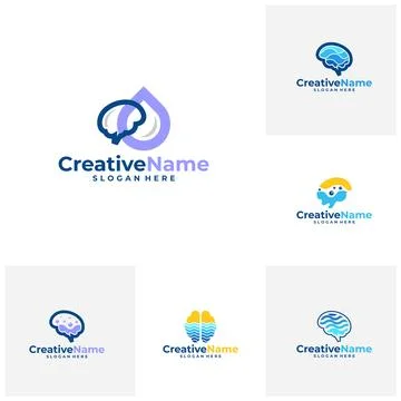 Set of Brain water logo design vector template, Creative mind water logo co.. Ilustración de archivo