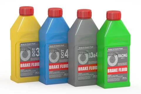 Set of Brake Fluid Bottles, 3D rendering Stock Illustration