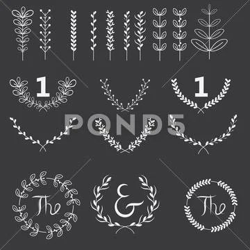 Set of branches and wreaths. Stock Illustration