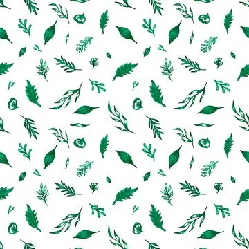 Set of branches with leaves on a white background. Floral seamless pattern with Stock Illustration
