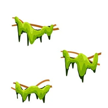 Set of branches with moss and green grass. Swamp bog vine of trees. Ilustração Stock