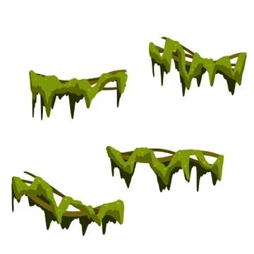 Set of branches with moss and green grass. Swamp bog vine of trees. Ilustração Stock