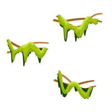 Set of branches with moss and green grass. Swamp bog vine of trees. Marsh pla Ilustração Stock