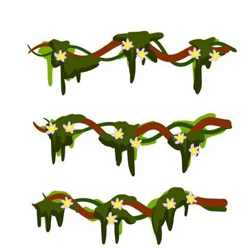 Set of branches with moss and green grass. Marsh plant. Cartoon flat flower. Stock Illustration