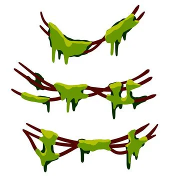 Set of branches with moss and green grass. Swamp bog vine of trees. Ilustração Stock