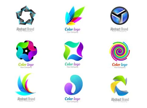 Set of brand design elements. Colorful abstract 3d sign. Vector icons, symbol Stockillustratie