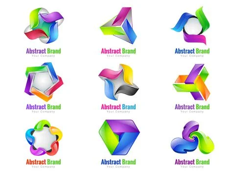 Set of brand design elements. Colorful abstract 3d sign. Vector icons, symbol Stock Illustration