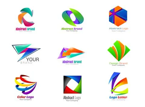 Set of brand design elements. Set colorful abstract 3d icons design sign. Vec Stock Illustration