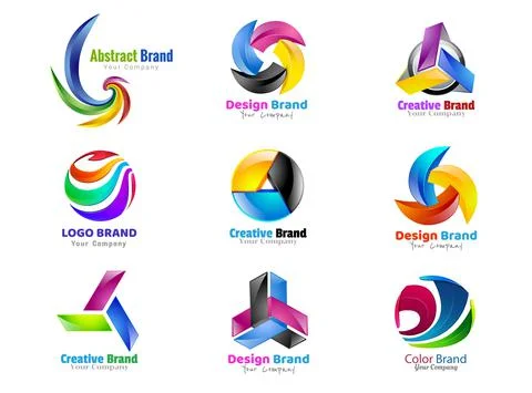 Set of brand design elements. Set colorful abstract 3d icon design sign. Vect Stock Illustration