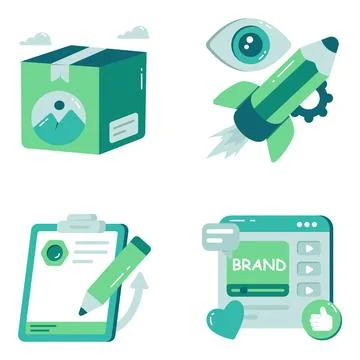 Set of Brand Development Flat Icons Illustrazione stock