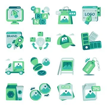 Set of Branding and Designing Flat Icons Stock Illustration
