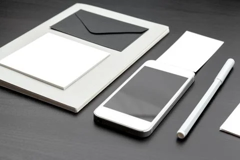 Set of branding elements on deep black background Stock Photos