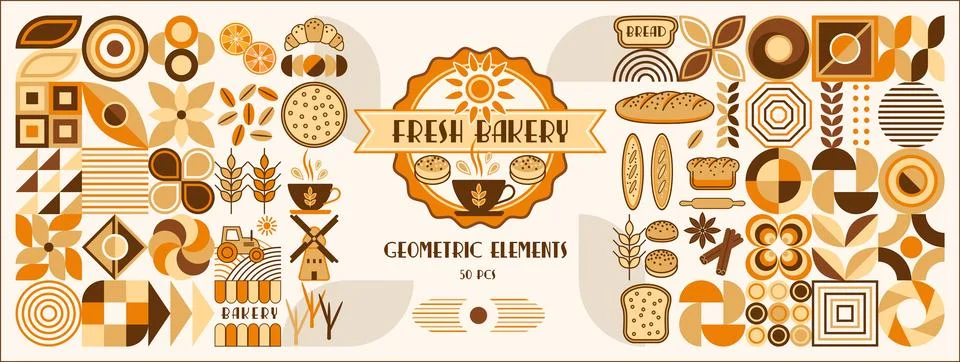 Set of bread design elements in geometric style Stock Illustration