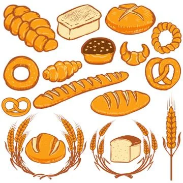 Set of bread illustrations. Fresh bakery. Design elements for po Illustrazione stock