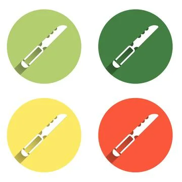 Set Bread knife icon isolated with long shadow background. Cutlery symbol. .. Stockillustratie