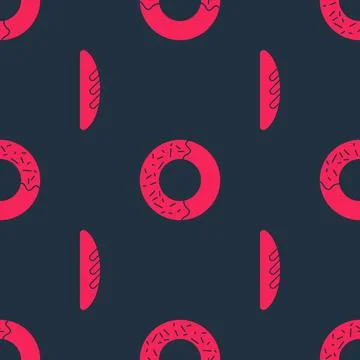 Set Bread loaf and Donut on seamless pattern. Vector Illustrazione stock