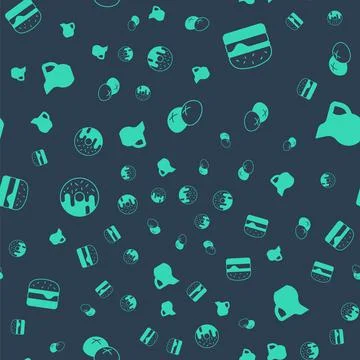 Set Bread loaf, Burger, Donut and Jug glass with milk on seamless pattern Stock Illustration