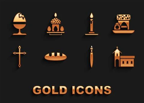 Set Bread loaf, Easter cake and eggs, Church building, Paint brush, Christian Ilustración de archivo