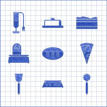 Set Bread loaf, Electronic scales, Pizza knife, Slice of pizza, Spatula, Scales イラスト素材
