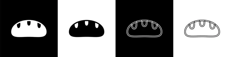Set Bread loaf icon isolated on black and white background. Vector Stock Illustration